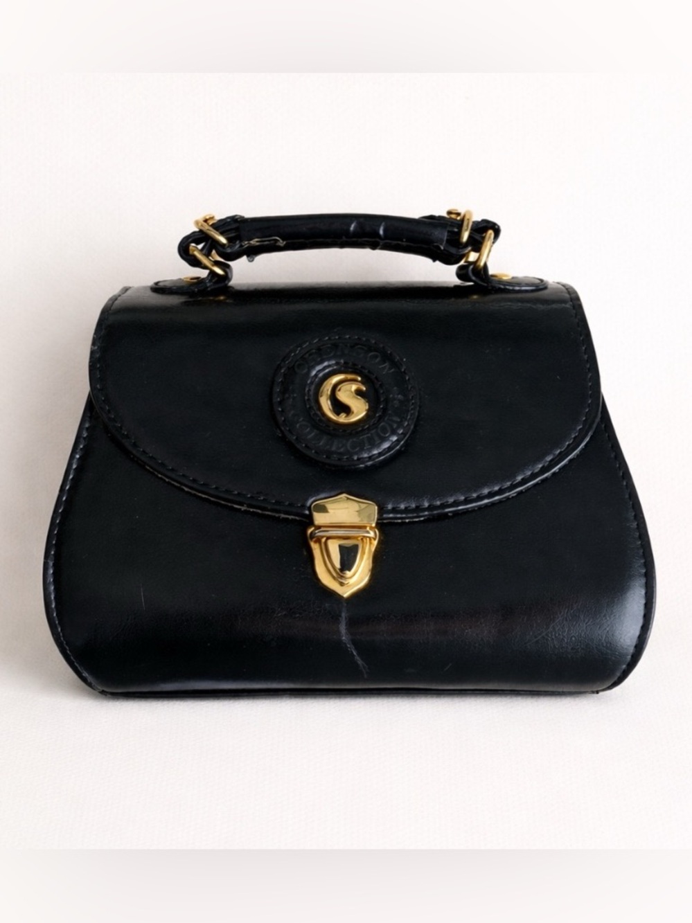 CHENSON - Chic Black Leather Mini Bag with Gold Accents